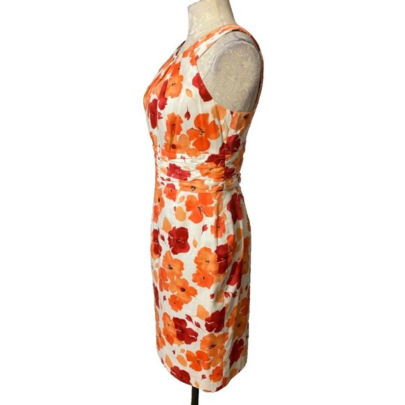 Adrianna Papell Dress Orange White Red 8 Stretch Sheath Sleeveless Floral Summer - Picture 7 of 9